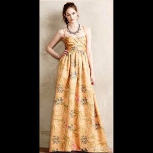 Anthropologie Yellow Sundress Sleeveless Spaghetti Strap Maxi for Wedding Guest